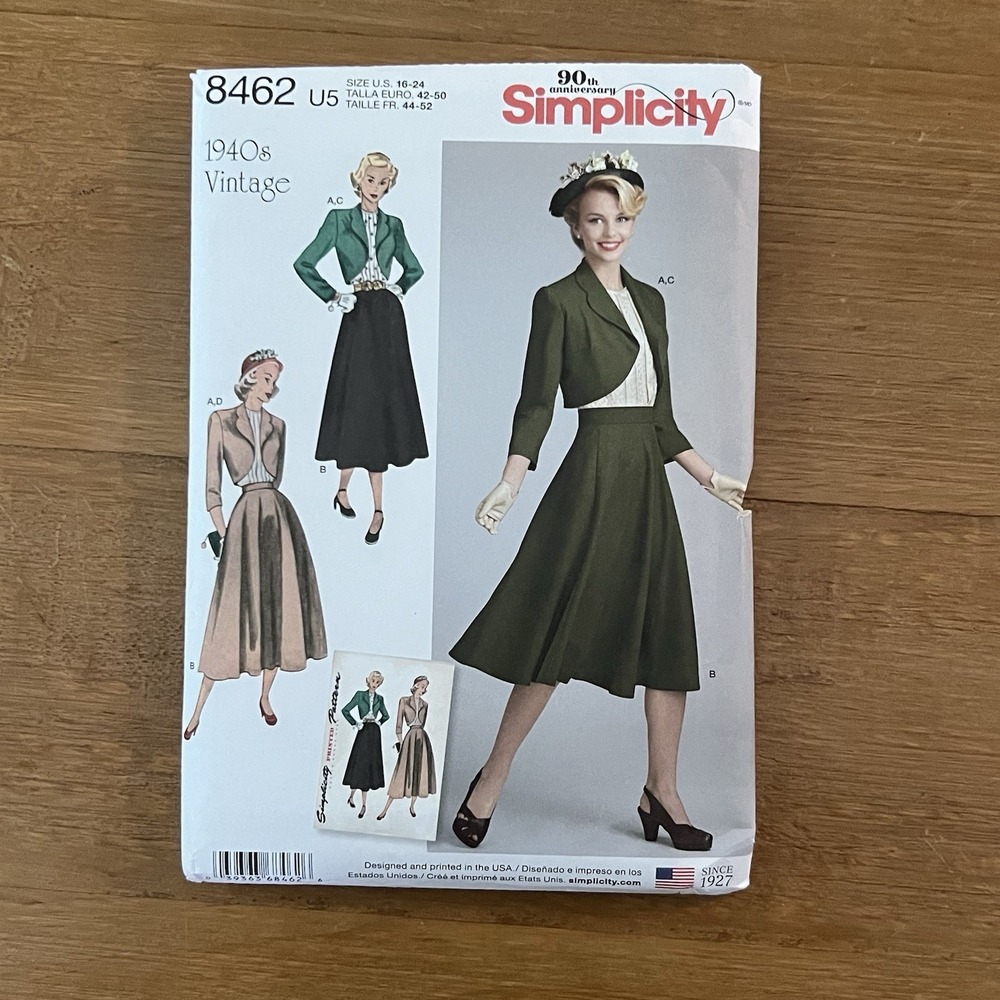 Simplicity 8462 Misses 40s Blouse Skirt Bolero Sewing Pattern Size U5 16-24 2017